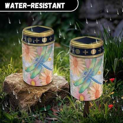 Grave Decorations for Cemetery Dragonfly Cemetery Solar Lights for Grave Waterproof Dusk to Dawn Sensor Solar Grave Lamp for Cemetery