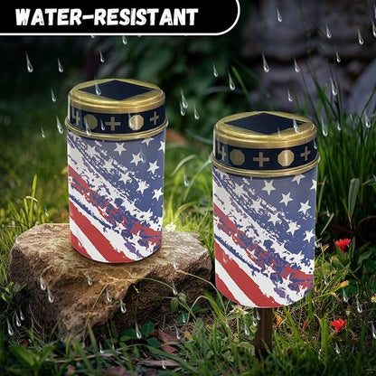 USA Flag Print Garden Lights Outdoor Decorative - Cemetary Solar Lights for Remembrance Lawn