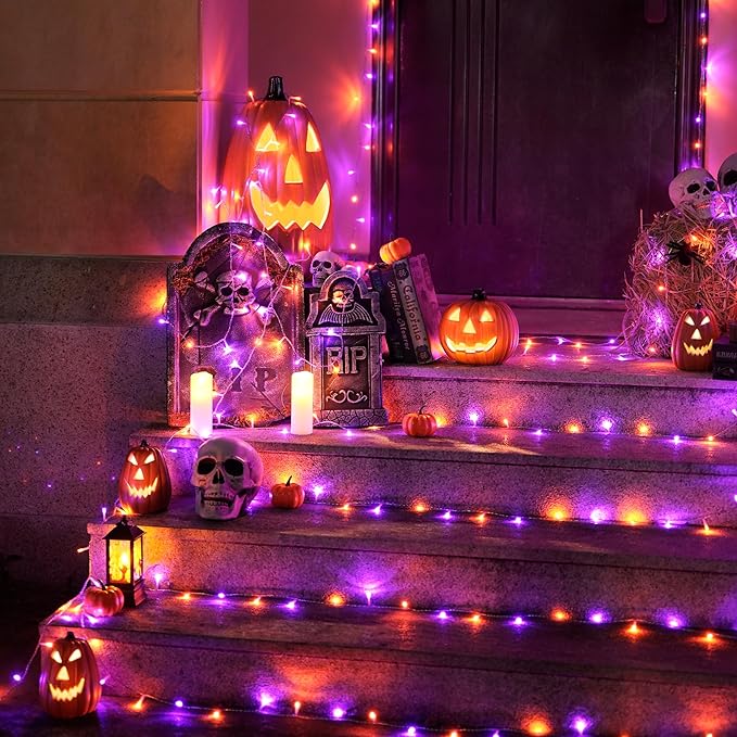 JMEXSUSS 400LED Orange and Purple Halloween Lights Indoor Outdoor Waterproof, 132ft 8 Modes String Lights Plug in | Lumora