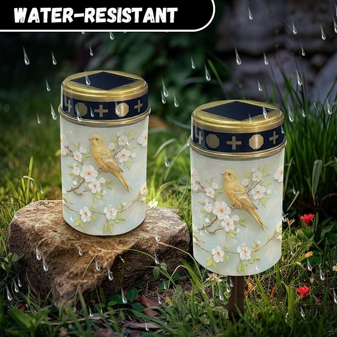 Bird Flower Cemetery Solar Lights - Solar Powered Garden Stake Lights Decorative for Cemetery Grave Yard Patio Outdoor Decoration Memorial Gifts