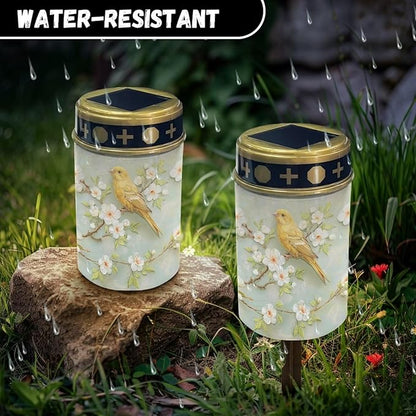 Bird Flower Cemetery Solar Lights - Solar Powered Garden Stake Lights Decorative for Cemetery Grave Yard Patio Outdoor Decoration Memorial Gifts