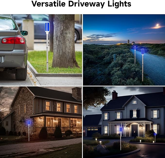 Joyibay 5 PCS Solar Powered Driveway Markers, Solar Warming Landscape Lights, Solar Outdoor Driveway Lights, Landscape Driveway Reflectors on Poles for Snow Road Yard (Blue)