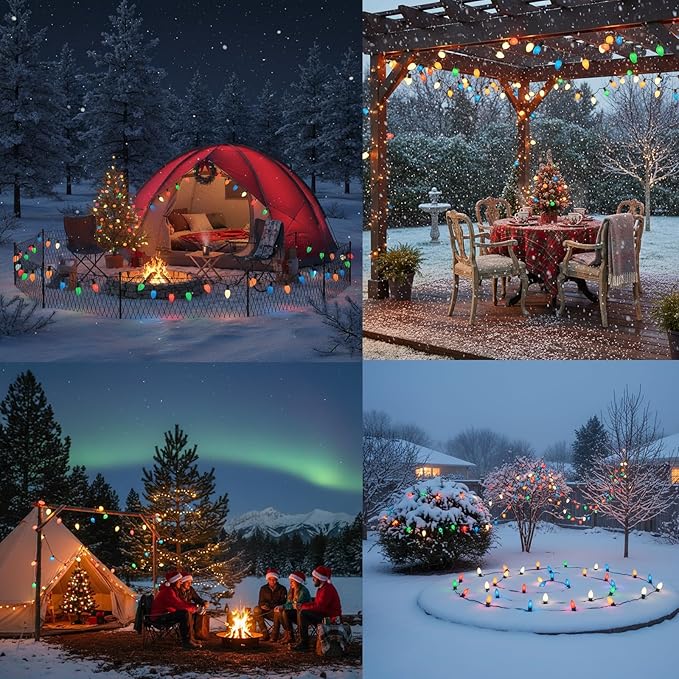25Ft Outdoor Multicolor Ceramic Christmas String Lights,C9 Vintage Opaque Christmas String Lights for Patio Garden Xmas Tree Decoration,C9/ E17 Candelabra Base, Green Wire