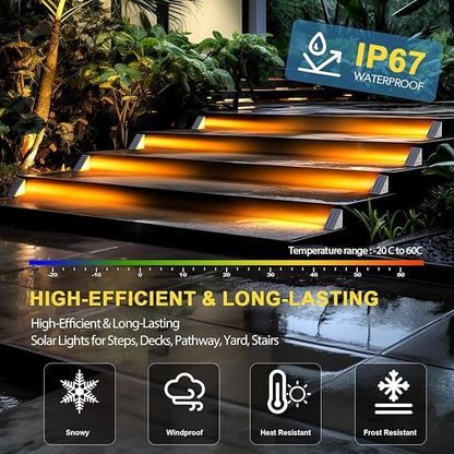 Solar Step Lights for Outside Waterproof IP67, 8 Pack Solar Stair Lights LED Outdoor Step Lights Decor for Stair, Deck, Front Step, Patio, Garden