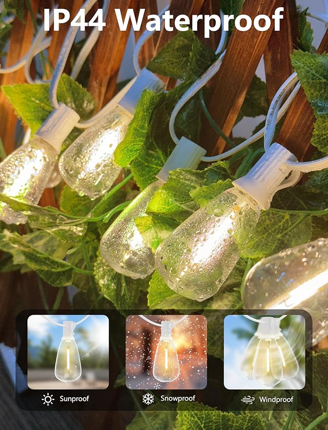 Outdoor String Lights 100FT Patio Lights with 50 Shatterproof, String Lights Outdoor Waterproof with ST35 LED Vintage Edison Bulbs, Hanging Light for Outside Backyard Garden-White