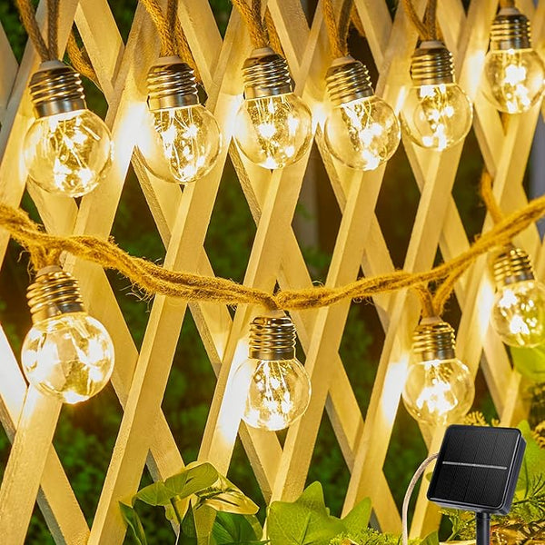 Brightown Solar String Lights Outdoor, 30Ft Vintage Hemp Rope Solar Patio Lights with 15 Shatterproof Bulbs, 8 | Lumora
