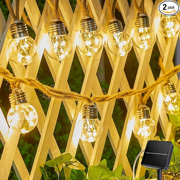 Brightown Solar String Lights Outdoor, 2 Pack 30Ft Vintage Hemp Rope Patio Lights with 15 Shatterproof Bulbs, 8 | Lumora