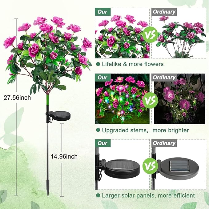 Solar Garden Lights,Outdoor Azalea Flowers Lights with 56 Colorful LED Powered Pathway Lights for Yard,Lawn,Patio,Garden Decor (Yellow)