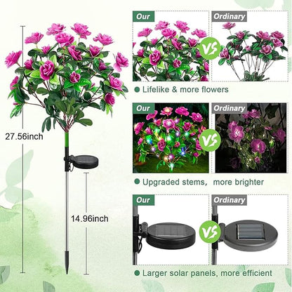 Solar Garden Lights,Outdoor Azalea Flowers Lights with 56 Colorful LED Powered Pathway Lights for Yard,Lawn,Patio,Garden Decor (Pink)