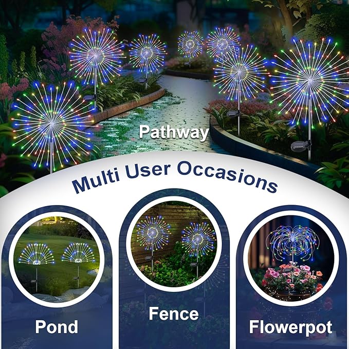 Solar Garden Lights Outdoor, 4 Pack 120 LED Twinkling Firework Lights Decorative with 2 Modes, Outdoor Waterproof | Lumora