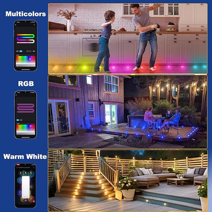 LED Deck Lights Kit 50 Pack, 1.22" Low Voltage WiFi RGBW+IC Multicolor Dynamic Recessed Deck Lighting Work with Alexa/Google Home, IP67 Waterproof 12V Step Lights Outdoor for Garden Yard Path Stairs