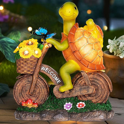 Garden Solar Turtle Statue With Lighted Sunflower - Outdoor Figurine for Garden Decor, Turtle Gifts for Women
