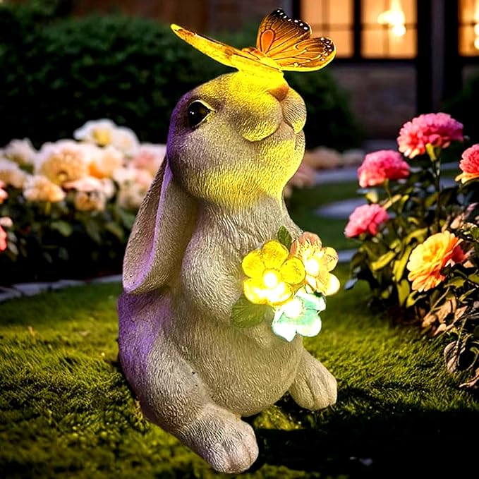 Solar Rabbit Decor for Easter Gifts with Waterproof Outdoor Bunny Lights Lawn Ornaments Bunny Statue Gifts for Garden for Yard Patio Home Decorations.