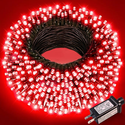 Red Christmas Lights Outdoor, 100FT 300 LED Christmas Tree Lights with 8 Modes Waterproof, Plug in Connectable String Twinkle Lights Green Wire for Indoor Patio Garden Xmas Holiday Decorations