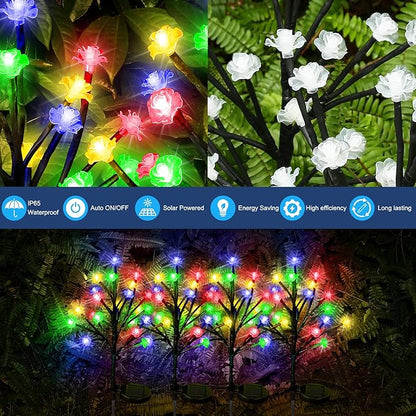 Solar Garden Lights Decorative, Solar Outdoor Lights Waterproof 4Pack,80Led Rose Solar Flower Lights Garden Decor, Solar Lights for Outside Yard,Patio,Christmas Decorations Gardening Gifts
