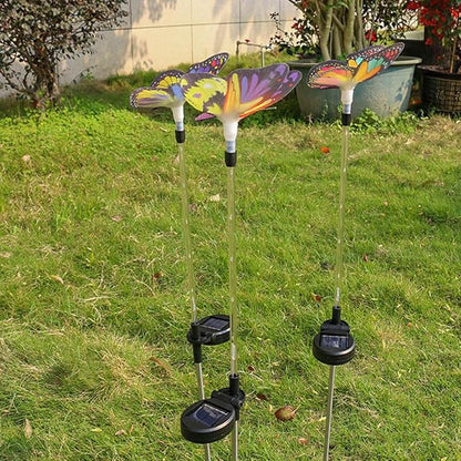 3pcs LED Solar Fiber Optic Butterfly Garden Lights Outdoor Lawn Landscape Lamps Yard Solar Pathway Lighting for Patio and Backyard