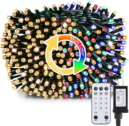 Minetom Christmas Tree Lights, 66ft 200 LED Outdoor Christmas Lights with Remote, 8 Modes String Lights Plug in with Timer for Outside Party Decor, Warm White & Multicolor