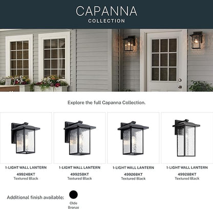 Kichler Capanna 13.25" Outdoor Wall Light in Black, 1-Light Exterior Wall Sconce Porch Light with Clear Water Glass, (13.25" H x 8.5" W), 49925BKT