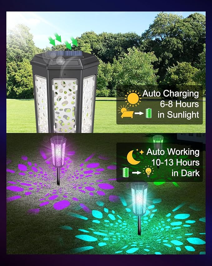 Solar Powered Pathway Lights Outdoor Warm White & RGB Color Changing LED Landscape Decor Waterproof for Patio, Yard, Walkway, Garden, Auto On/Off 4 Pack 2 Modes (Warm White & Multicolor, 4 Pack)