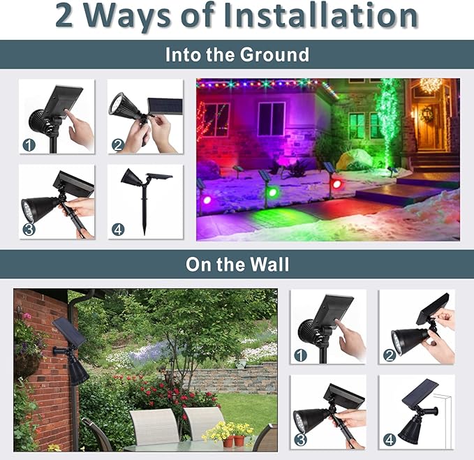 Solar Spotlights Outdoor, 7-LED Flag Pole Spot Lights, RGB Color Changing Solar Powered Landscape Flagpole Light | Lumora