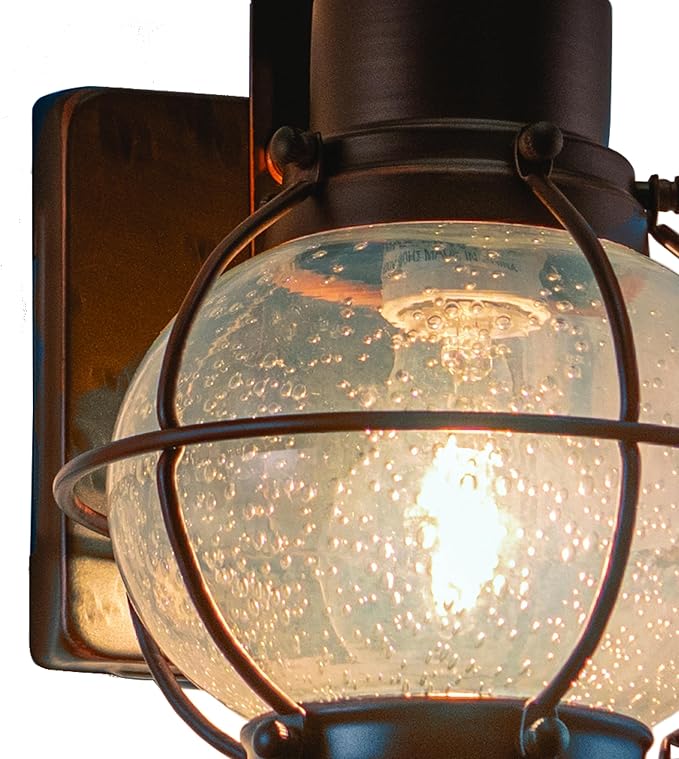 VAXCEL Chatham 12 in. H 1-Light Burnished Bronze Coastal Outdoor Wall Sconce Made of Durable Steel, Clear Seeded | Lumora