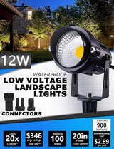 SUNVIE 12W Low Voltage LED Landscape Lights with Connectors, Outdoor 12V Super Warm White (900LM) Waterproof Garden | Lumora