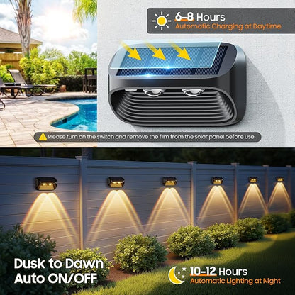 LETMY 12 Pack Solar Fence Lights Outdoor Waterproof, Bright Lens LED Fence Deck Lights Solar Powered with 2 Modes for Fence Yard Step Stair Patio Railing