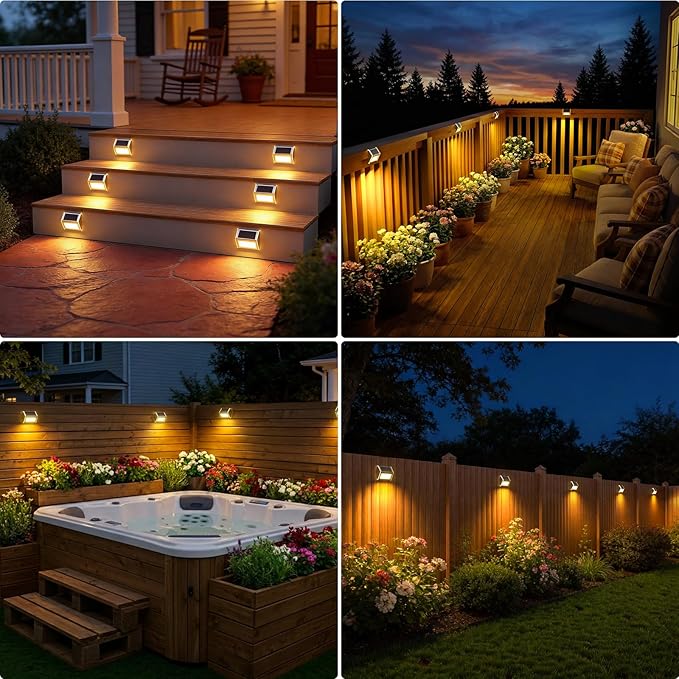 JSOT 12 Pack Solar Lights Outdoor Waterproof for Stairs - Solar Deck Lights Stainless Steel Step Fence Patio Post | Lumora