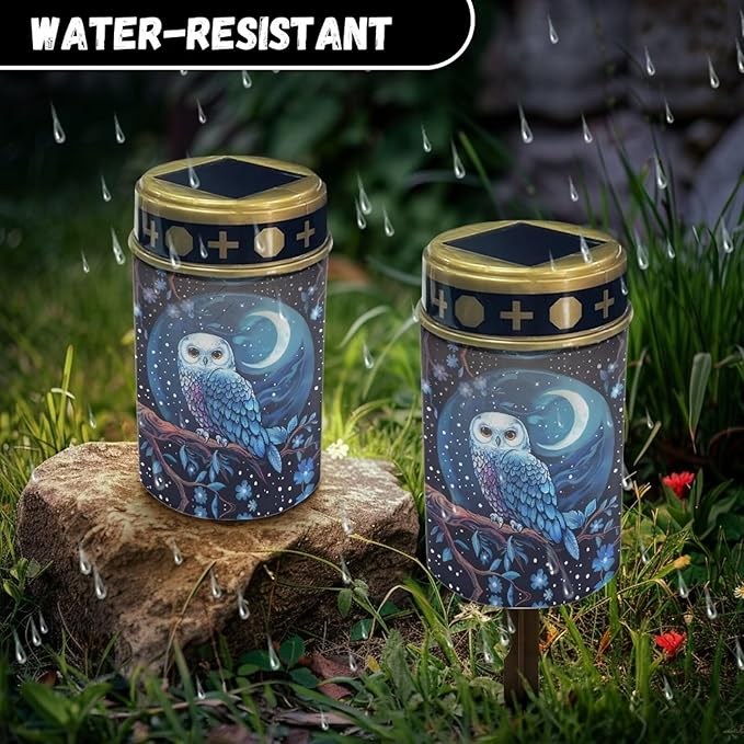 Owl Starry Night Solar Garden Lights Solar Cemetery Solar Lights Outdoor Solar Garden Stake Lights for Cemetery Grave Yard Patio Decoration Memorial Gifts