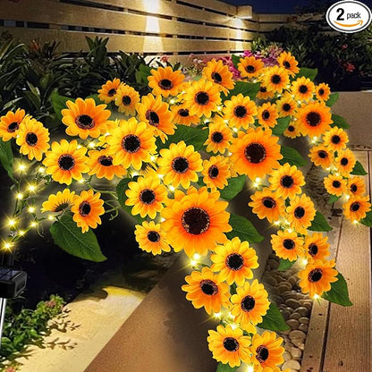 Solar Garden Lights Outdoor, Solar Sunflower Lights with 46 Lifelike Sunflower, Waterproof 90 Bright LED Fall Flowers Garden Decor for Patio Flower Bed Yard, Gift for Mom (2 Pack)