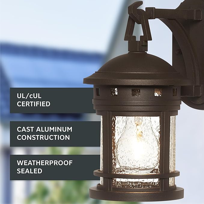 DESIGNERS FOUNTAIN Sedona Outdoor Light Fixture, 10.75 Inch Exterior Wall Lantern Sconce for Front Door, Patio and Porch, Oil Rubbed Bronze, 2370-ORB