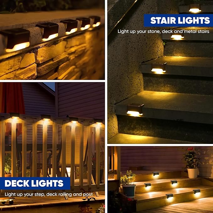 Solar Deck Lights Outdoor, Solar Step Lights Waterproof Led for Outdoor Stairs, Gutter Lights, Step, Fence, Yard, Patio, and Pathway (Warm White) (8 Packs)