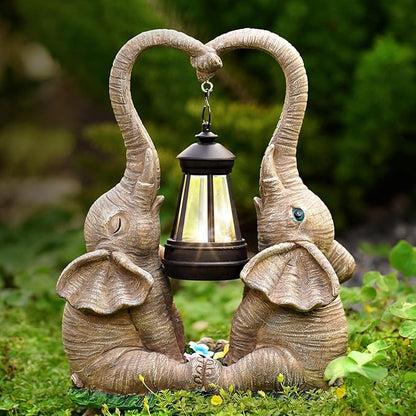 Elephant Statue Garden Decor with LED Solar Lights-Set of 2 Good Luck Elephant Outdoor Statue Elephant Gifts for Women Garden Statues for Yard Patio,Porch,Home for Women