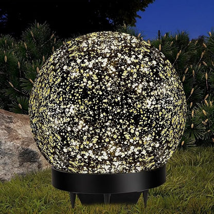 Solar Globe Lights Outdoor Waterproof, Cracked Glass Ball Orb Lights, Waterproof Globes for Garden Pathways, Patio Decor & Backyard Landscaping, Round Ornaments Orbs (Silver dots)