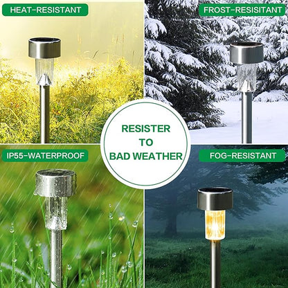 SOLPEX 12 Pack Solar Outdoor Lights Pathway, Stainless Steel Solar Lights Outdoor Waterproof,LED Landscape Lighting Solar Walkway Lights for Landscape/Patio/Lawn/Yard/Driveway-Warm White