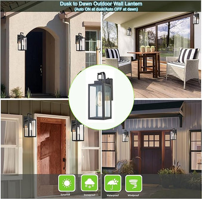 GRUENLICH Dusk to Dawn Outdoor Wall Lantern, Wall Sconce for Porch Lighting Fixture, E26 Base Max 60W, Metal Housing Plus Glass, Matte Black Finish, Bulb Not Included, 1-Pack