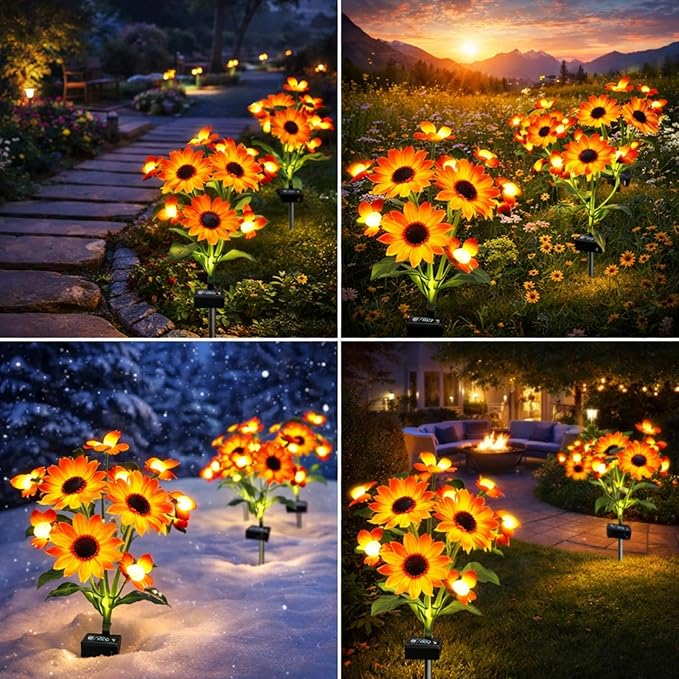 Hortsun 2 Pack Sunflower Bee Solar Lights Outdoor Decor Waterproof Solar Lights with 6 Sunflower and 8 Bee for Yard Front Yard Garden Lawn Patio Outside Decor