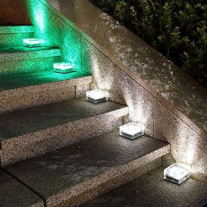 Solar Ice Cube Lights - Solar Brick Light LED Landscape Light Crystal Brick Light Outdoor Path Lights Waterproof for Outdoor Garden Patio Yard Lawn Pool Decoration (Green, 4pcs)