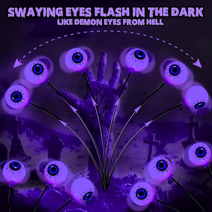 Brizled Purple Solar Halloween Lights, 2 Pack Total 12 LED Halloween Eyeball Lights, 2 Modes Outdoor Purple Swaying Firefly Light Waterproof Scary Pathway Lighting for Outside Garden Yard Lawn Path