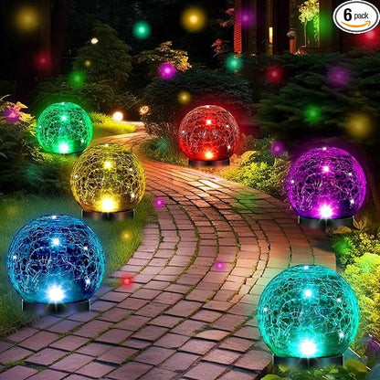 6pc Extra Large Solar Globes Outdoor Cracked Glass Ball Crstl Multi-Color Pre Lit Glob Light Waterproof Yard Lawn Garden Decor (4.72)
