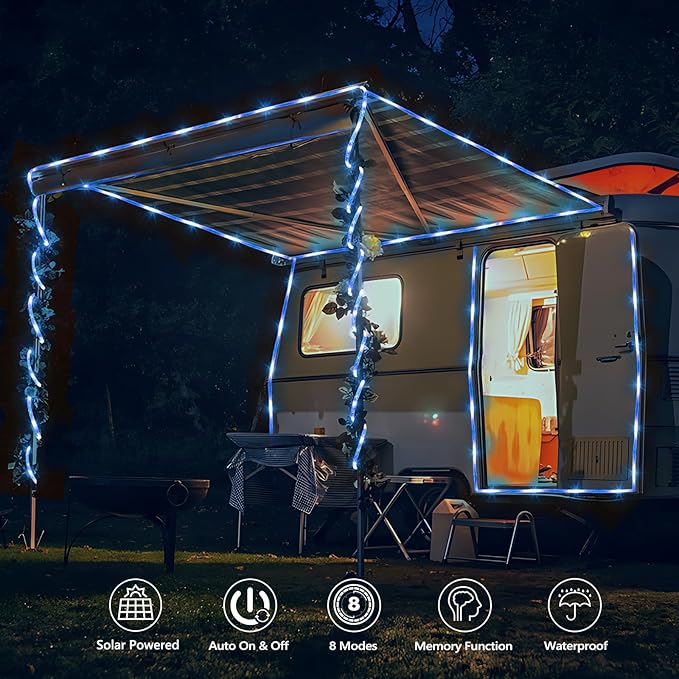 Solar Rope Lights, 33ft 100LED Solar String Lights, 8 Modes Waterproof Solar Powered Outdoor Light, Flexible Clear | Lumora