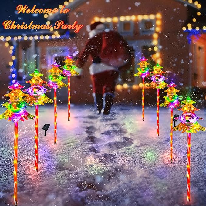 30.7'' Larger Christmas Decorations Outdoor Solar Pathway Lights, 3Packs Solar Christmas Trees with Colour 51LEDS, Xmas Tree Candy Cane Stake Lights Outside for Garden Porch Path Yard Decor