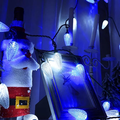 Brizled Blue & White 33ft 50 LED Faceted Outdoor Xmas Lights, Connectable, UL Certified Waterproof for Christmas Tree House Roof Party Decor
