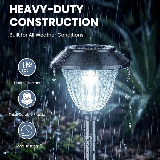 Energizer Solar Outdoor Garden Lights - 10 Pack LED Driveway Solar Lights with 10 Lumen Output, Patterned Glass & Metal Finish, IP65 Waterproof & Easy to Install Garden Lights for Outside - Black