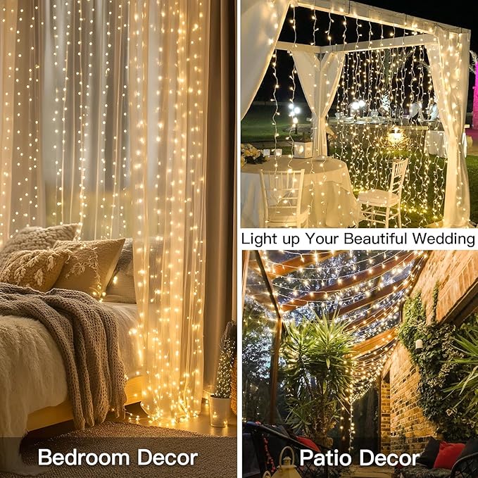 suddus Curtain Lights for Bedroom, 300 Led 9.8x9.8ft Curtain Lights for Backdrop, Curtain String Lights for Christmas, Dorm, Wall, Backdrop, Window, Wedding, Party, Birthday Decor, Warm White