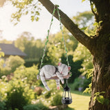 Solar Lighted Garden Outdoor Statue, 22.6" H Hanging Swing Lying with A Sleeping Cat and A LED Lantern, Resin | Lumora