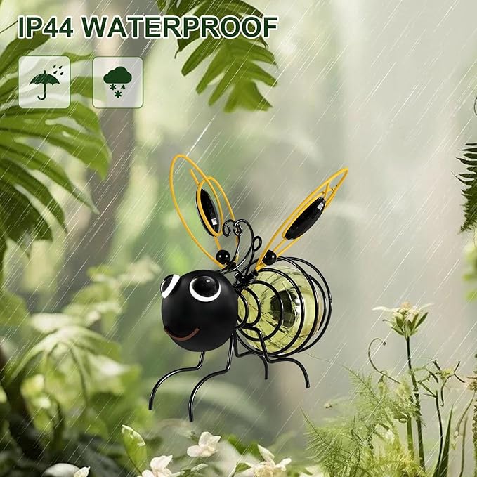 EVOLUX Hanging Bee Solar Garden Lights Decor for Outside, Outdoor Statues Figurine Lights Decorations for Patio Balcony Yard Ornament Housewarming(2 pcs)