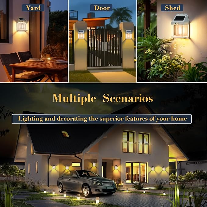 Outdoor Solar Powered Wall Sconce Lights Dawn to Dusk 8.2" H White Motion Sensor 3 Lighting Modes for Porch Garage House Patio Shed Barn Door Yard Outside Decorative Waterproof -2 Pack