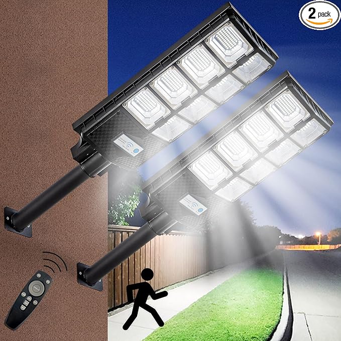 Waterproof Solar Lights Outdoor for Patio & Yard, Dusk to Dawn Motion Sensor Security Lighting, High Brightness Solar-Powered Garden Pathway Lamps-2 Pack