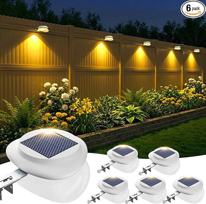 ROSHWEY Outdoor Fence Lights 6 Pack Solar Gutter Lights with 9 LED Waterproof for Wall Eaves Deck Railing Garden Landscape Yard (Warm White)